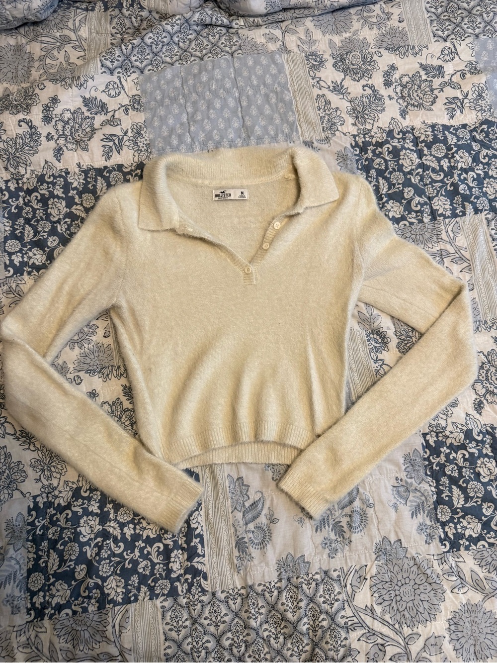 Hollister Brushed Knit Polo Sweater in Cream